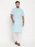 Vastramay Men's Aqua Blue Solid Kurta with White Pyjama Set